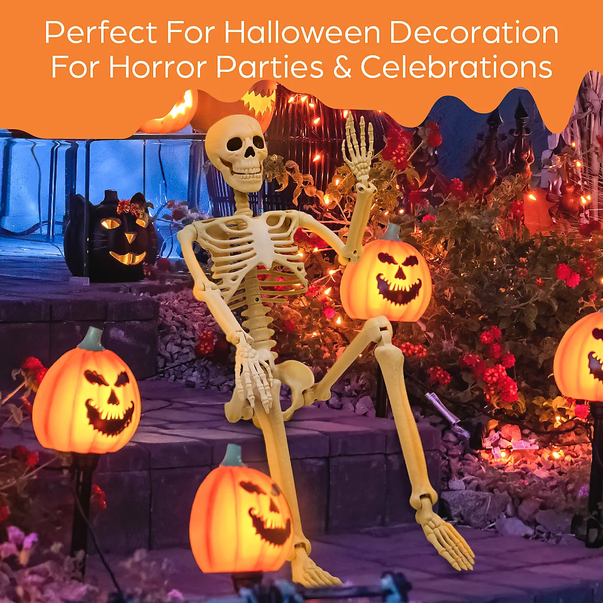 Global Gizmos 90cm Posable Halloween Skeleton