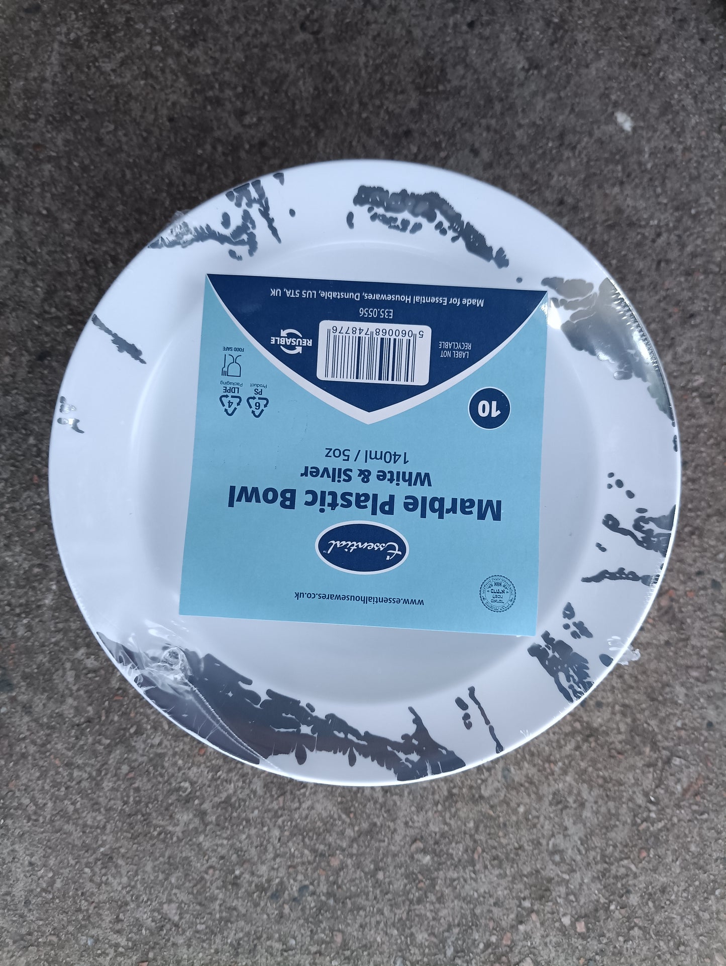 10pk 5oz White & Silver Marble Bowl