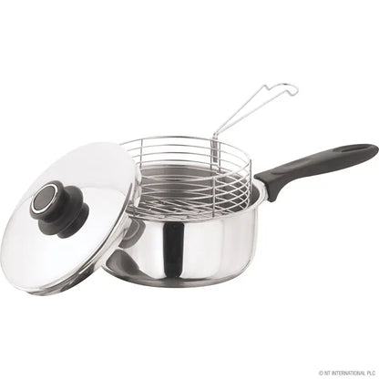 PRIMA 3PC 20cm STAINLESS STEEL DEEP INDUCTION 3L FRYER SET & CHIP PAN + LID & BASKET