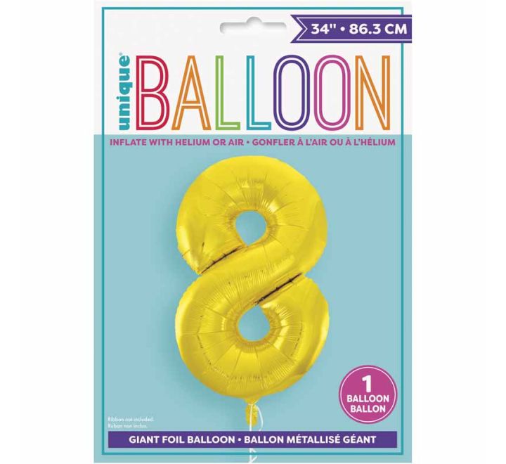 34in CLASSIC GOLD NUMBER 8 FOIL BALLOON