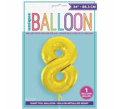 34in CLASSIC GOLD NUMBER 8 FOIL BALLOON