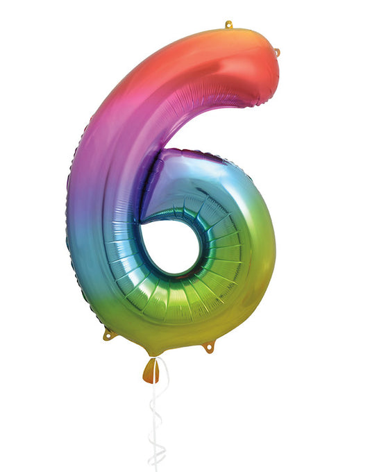 Unique 34" Rainbow Foil Balloon Number 6