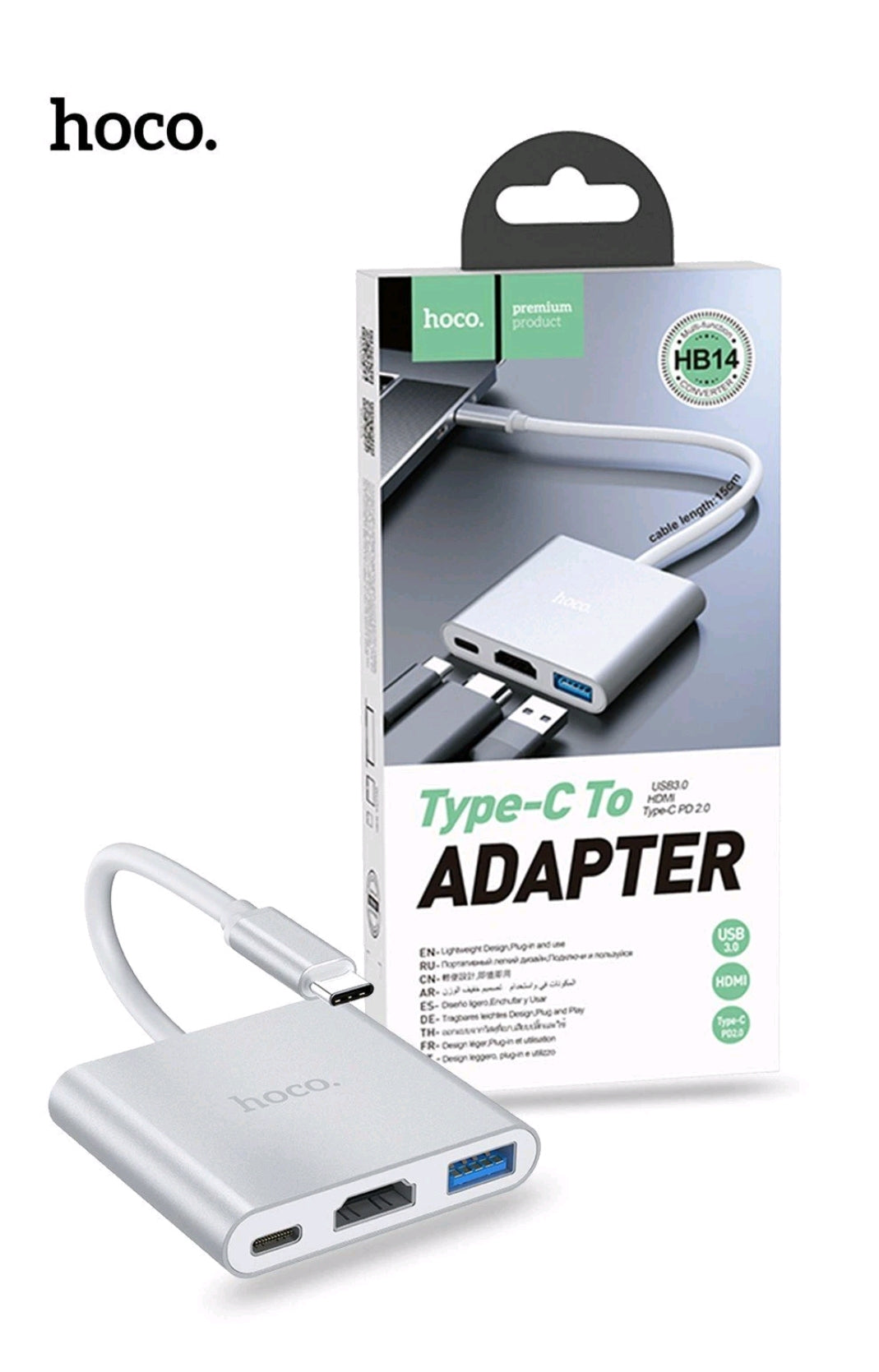 High-Speed Hoco HB14 USB-C to USB 3.0 + HDMI + PD Adapter - Silver