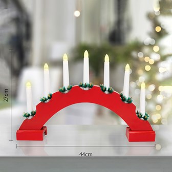 Christmas Workshop Candle Bridge Battery Operated Red Arched Wooden 7 LED Candles Warm White  Battery Operated
