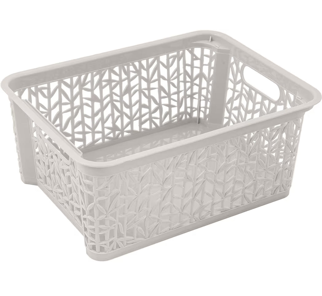 BranQ Home essential Universal, multifunctional, adjustable storage basket in bamboo design, BPA-free plastic, size L - 12.7 litres, 1 piece, cream