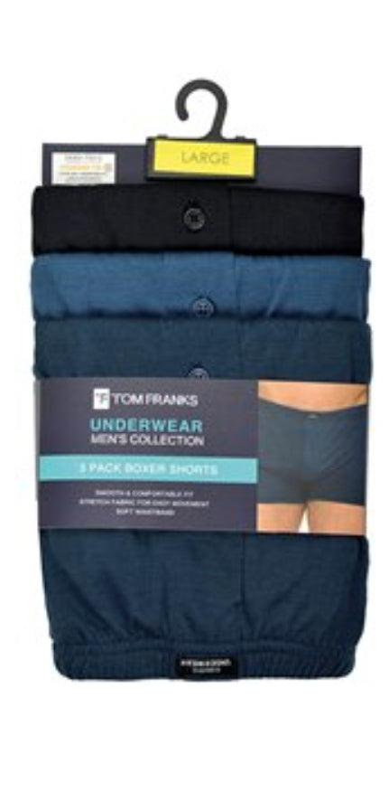 Tom Frank's Mens 3 Pack (Plain) Jersey Boxer Short
