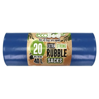 Sacs de Gravats Bleus EcoBag Lot de 20 - 40L - 100 Microns - Sacs Poubelle Résistants Recyclables