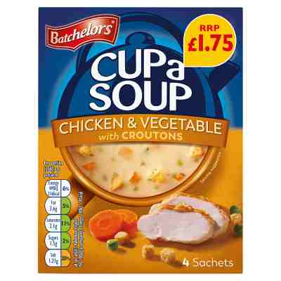 Batchelors Cup a Soup Chicken & Vegetable with Croutons 4 Instant Soup Sachets 110g