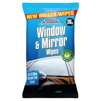 CAR PRIDE WINDOW AND MIRROR BIODEGRADABLE WIPES 30PK