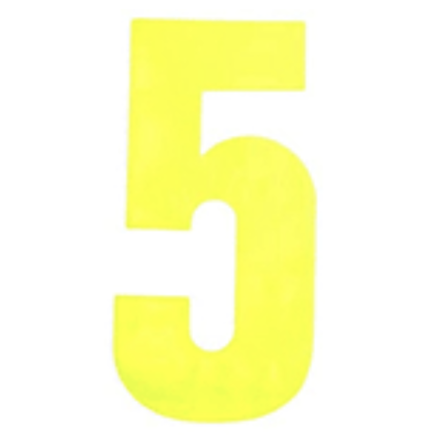 Numéros de poubelles, vinyle auto-adhésif jaune réfléchissant N° 5 (150 mm)