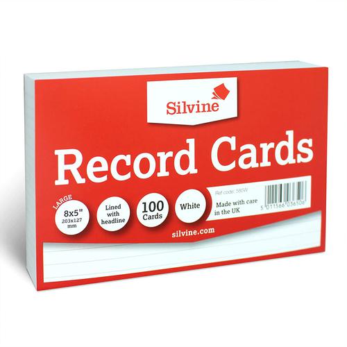 Fiches bristol lignées recto-verso Silvine 203x127mm Blanc (Lot de 100) - 585W