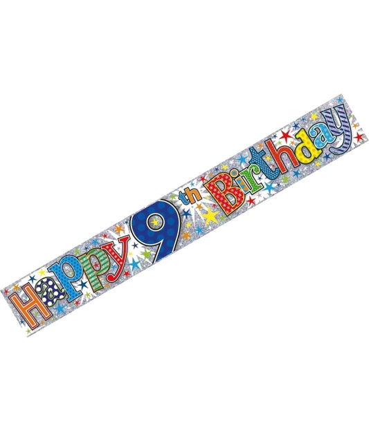 Happy 9th Birthday Large Foil Party Banner - Pink