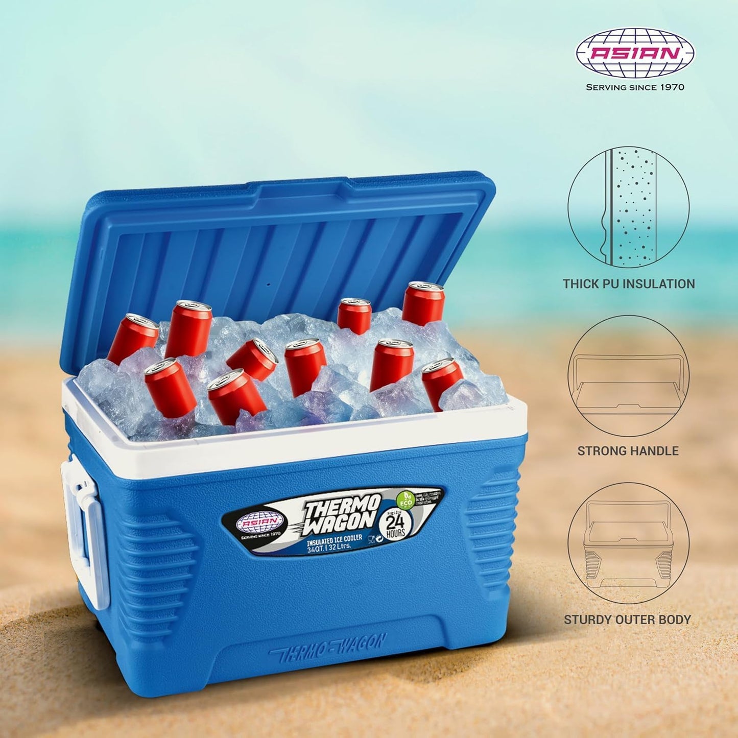 Asian Thermowagon 32 LTR | Insulated Ice Coolers  Blue ,Red