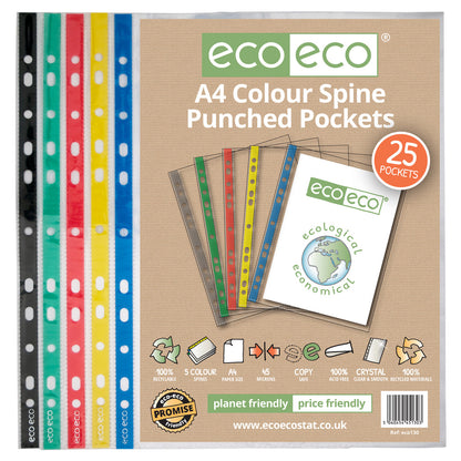 A4 100% Recycled Bag 25 Colour Spine Multi Punched Pockets