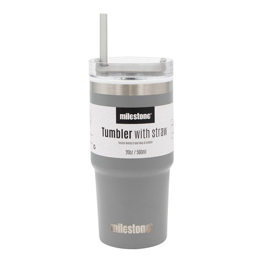 Milestone 20oz Travel Mug with Straw - Grey