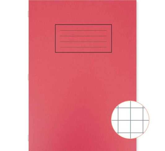 A4 80PG EXERCISE BOOK 10MM SQUARES RED COVER 10S