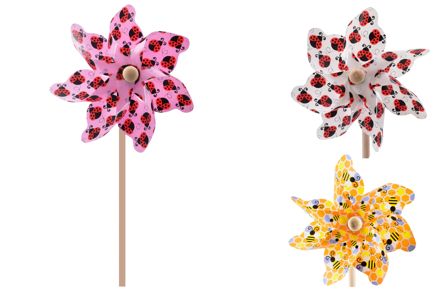 Moulin à vent de 17 cm motif coccinelle et abeille