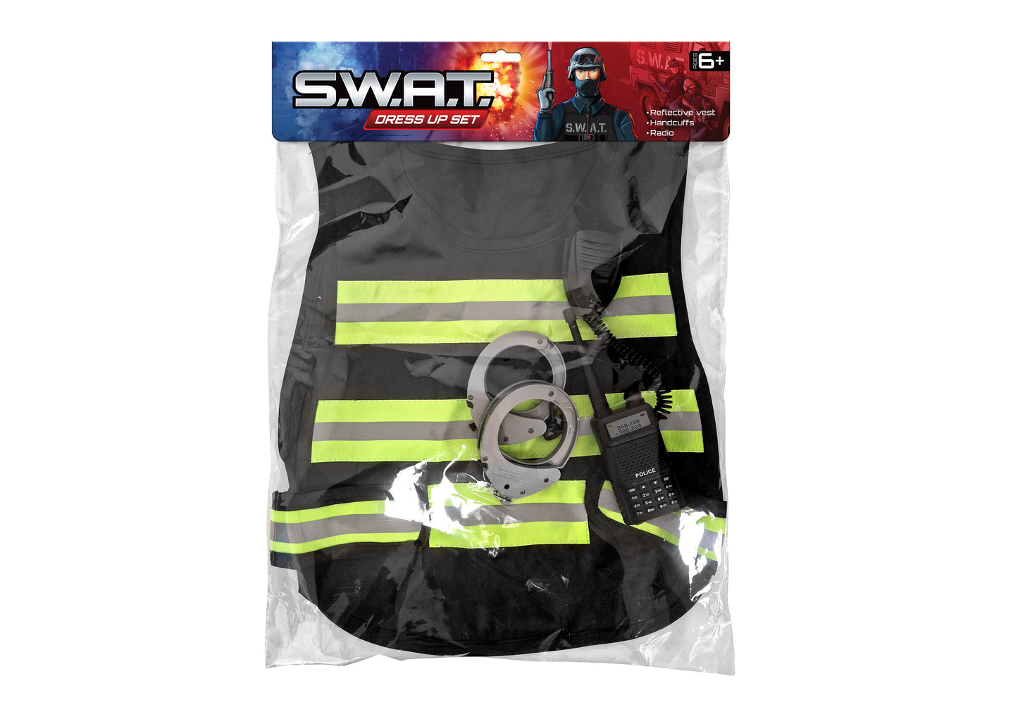 Ensemble de déguisement de policier "Swat" Gilet réfléchissant, menottes et talkie-walkie 6+