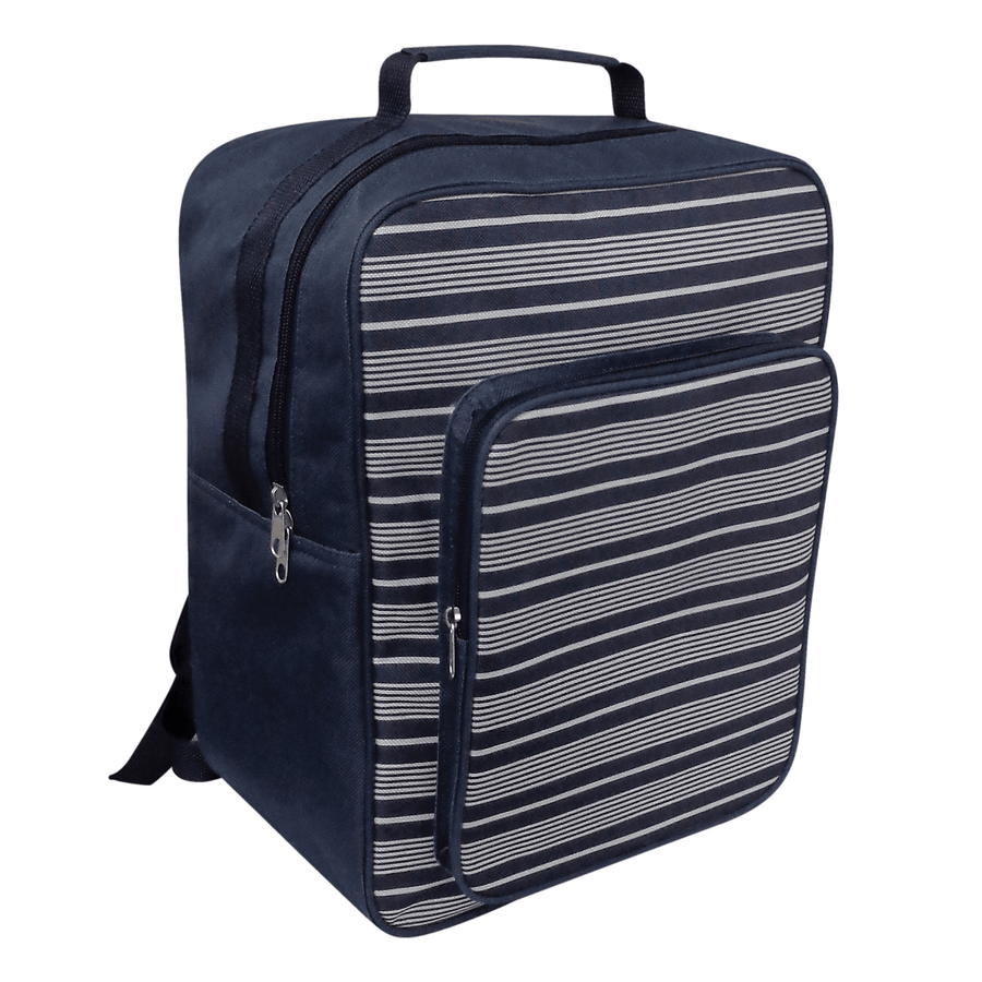 Navy Blue Stripe Insulated Cooler Bag Backpack Picnic Food Storage