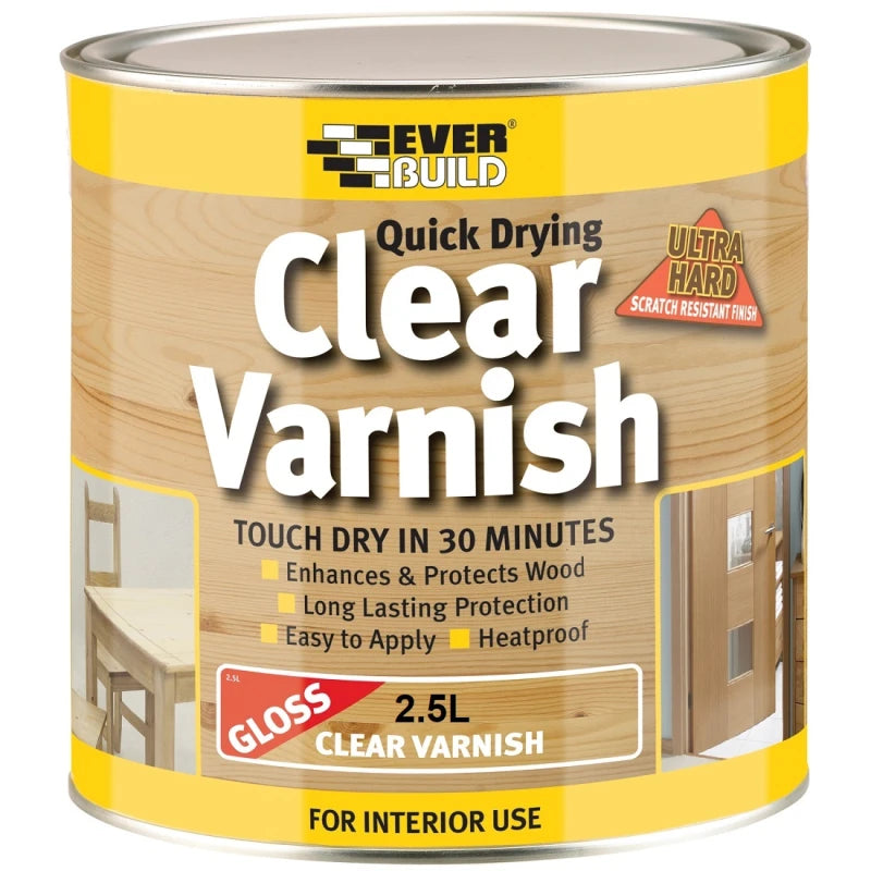 Everbuild Quick Drying Interior Clear Gloss Varnish 2.5 Litre