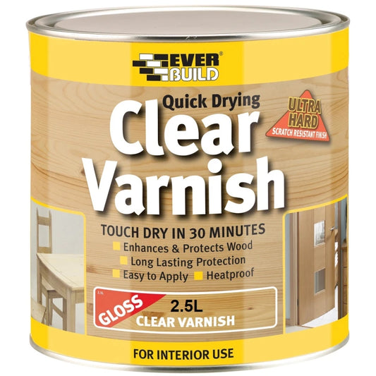 Vernis Brillant Transparent à Séchage Rapide pour Intérieur Everbuild 2,5 Litres