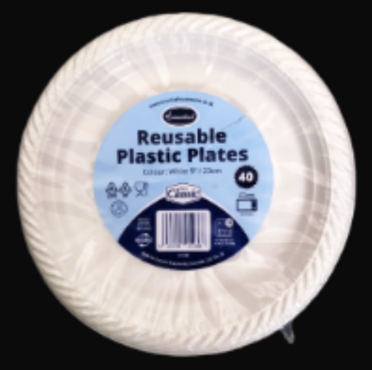 Assiette en plastique blanc réutilisable 40 paquets de 23 cm / 9 po Essentiel