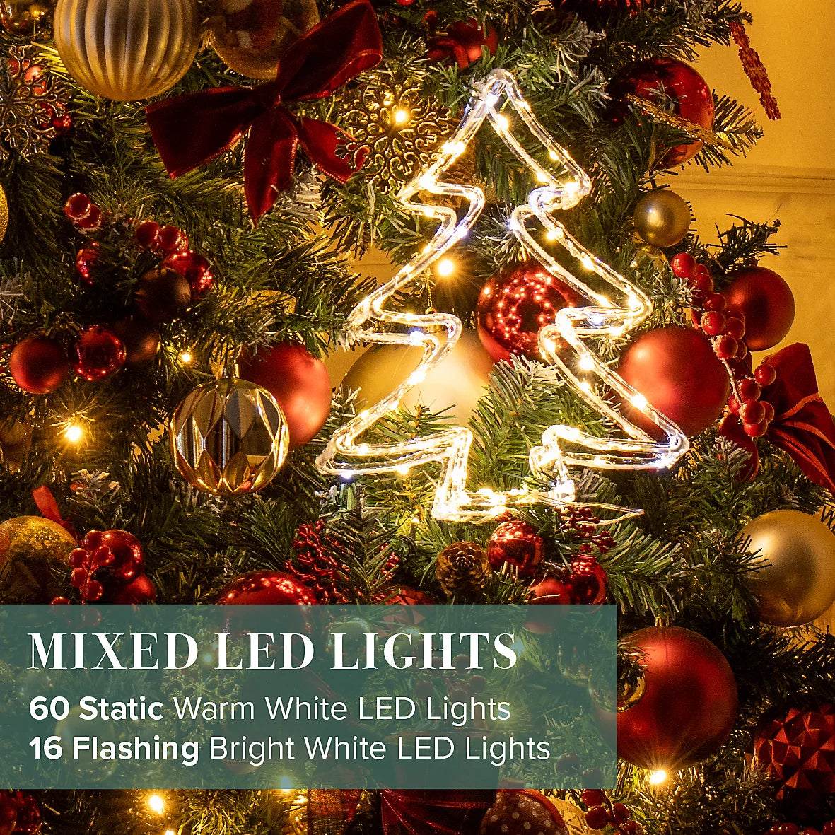 The Christmas Workshop Acrylic LED Christmas Tree Light - Mixed LED Christmas Decorations - 6 Hour Timer - Battery Operated