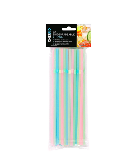 Chef Aid 40 pailles biodégradables en plastique souples et flexibles multicolores