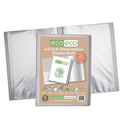 Livre de présentation A4 écologique transparent à 20 pochettes en matériaux 50 % recyclés