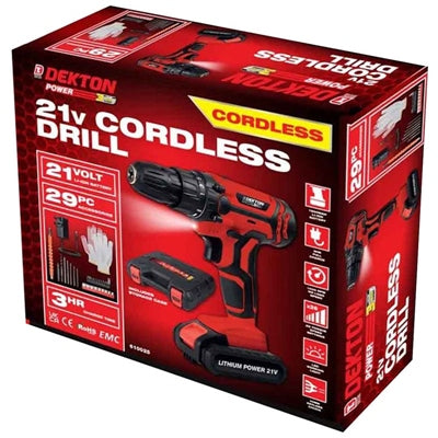 DEKTON CORDLESS DRILL 21V KEYLESS LITHIUM LI-ON BATTERY SCREWDRIVER