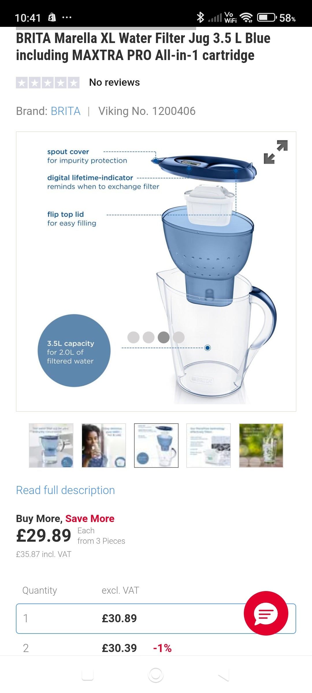BRITA Marella XL Water Filter Jug 3.5 L Blue including MAXTRA PRO All-in-1 cartridge
