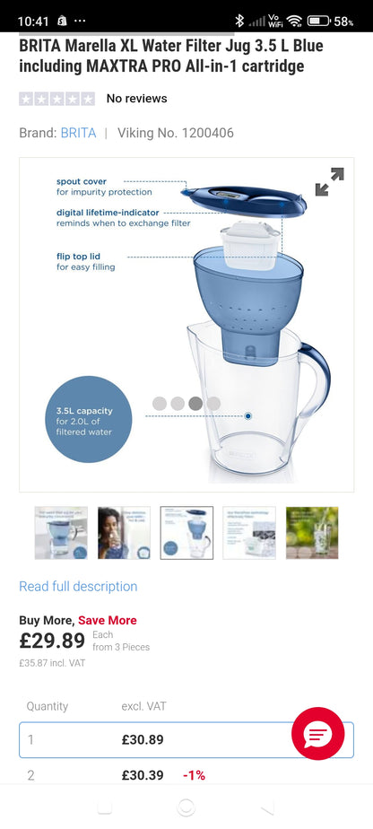 BRITA Marella XL Water Filter Jug 3.5 L Blue including MAXTRA PRO All-in-1 cartridge
