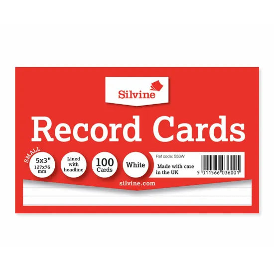 Fiches bristol lignées Silvine 126x77mm, paquet de 100