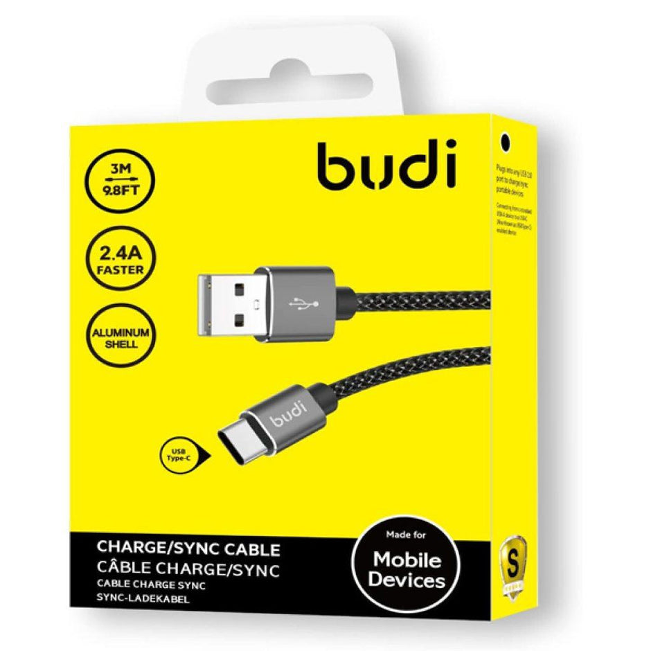 Budi BLK USB-A to Type-C Charge And Sync Cable 3 Meter