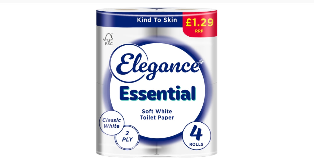 Elegance Essential Soft White Toilet Paper 2 Ply 4 Rolls Pack