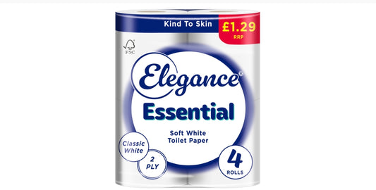 Elegance Essential Soft White Toilet Paper 2 Ply 4 Rolls Pack