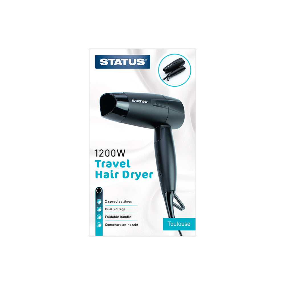 Toulouse - Noir - 1200w - Sèche-cheveux - Voyage - 2 vitesses - Moteur CC - État - 1 pièce - dans une boîte de vente au détail brillante