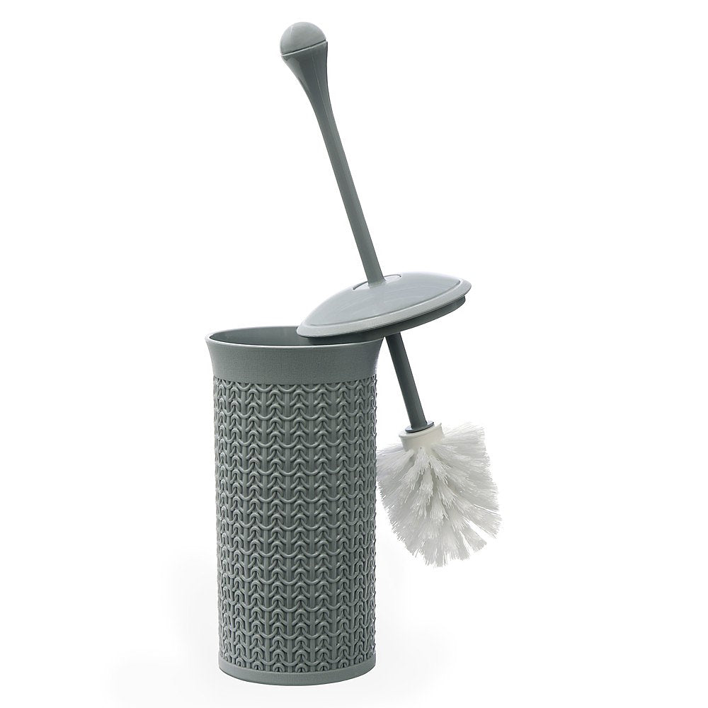 JVL Brosse et support de toilettes en plastique avec boucle tricotée, taille unique, gris
