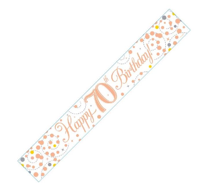 9FT WHITE & ROSE GOLD HAPPY 70TH BIRTHDAY BANNER