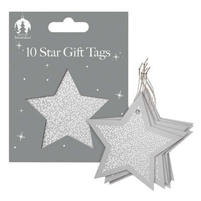 Étiquettes cadeaux Noël 10 étoiles argentées