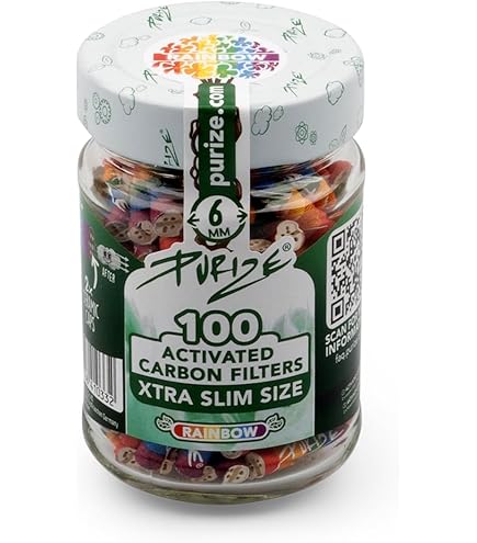 Purize Rainbow EXTRA SLIM 100 Charcoal Filters in Glass, Rolling Filter Tips Joint Tubes
