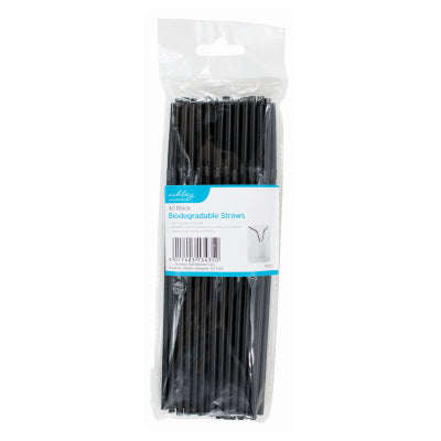 40 BIODEGRADABLE STRAWS - BLACK