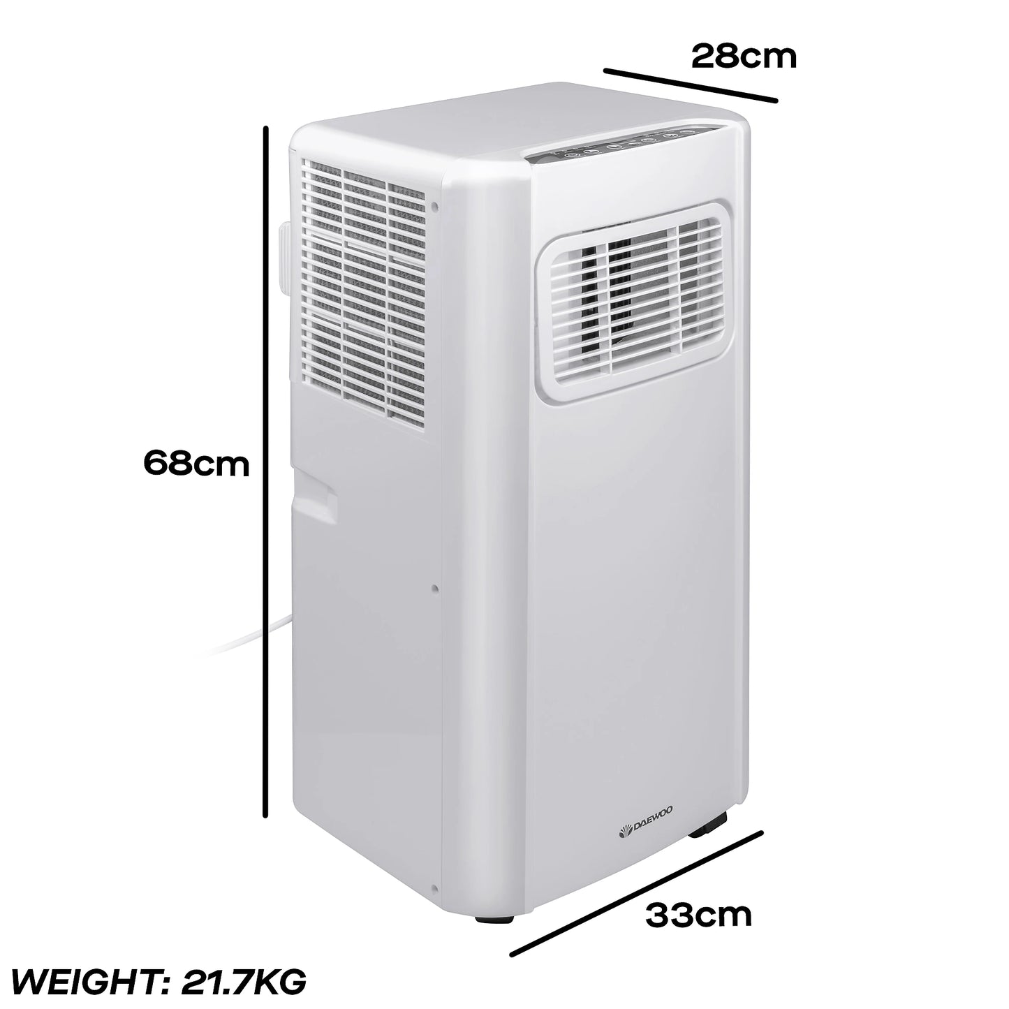 Climatiseur portable 3-en-1 Daewoo pour chambre ou bureau, unité AC 5000 BTU avec déshumidificateur et ventilateur, télécommande - Blanc