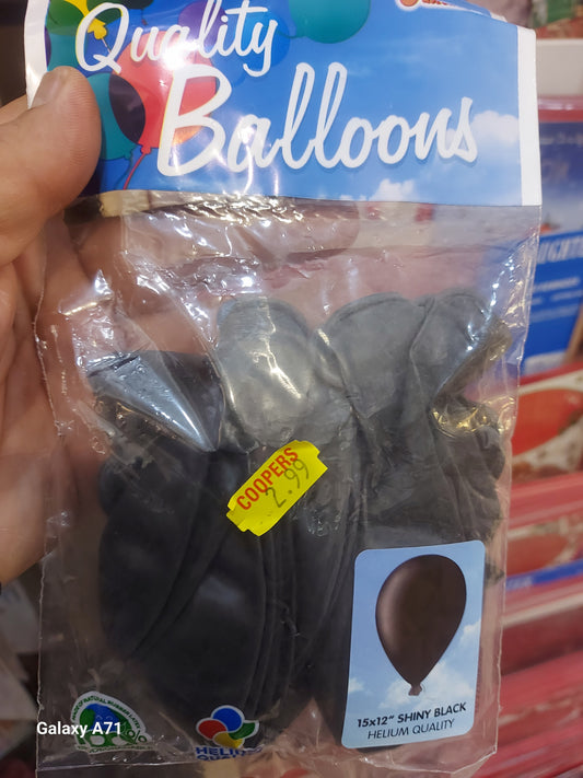 Shiny black 15 x 12" Helium quality baloons