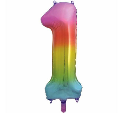 Ballon aluminium en forme de chiffre 1 arc-en-ciel 34