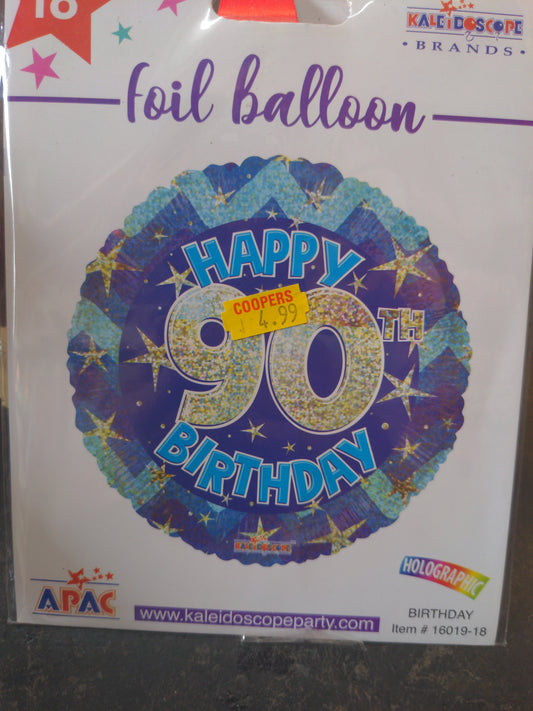 Happy 90th birthday Holographic Helium balloon 18in Blue