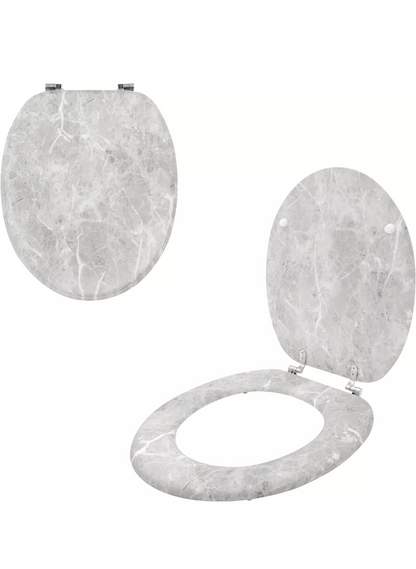 Grey Marble Effect) Anika Toilet Seat / Chrome Hinges / Easy Installation / 43cm x 37.5cm