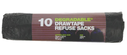 10 rouleaux de sacs poubelle dégradables à lien coulissant 70L (74x127cm)