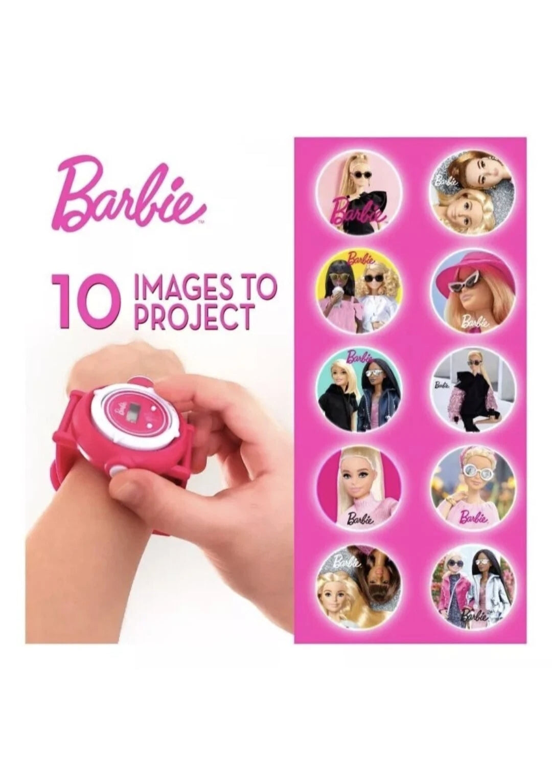 Montre à Projection Barbie pour Enfants avec 10 Images - Rose - Licence Officielle