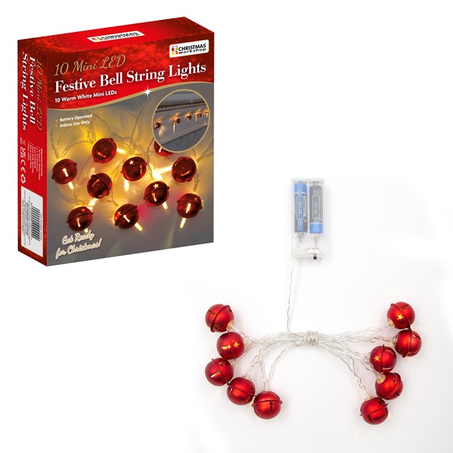 Christmas Workshop 10 LED Red Bell String Lights